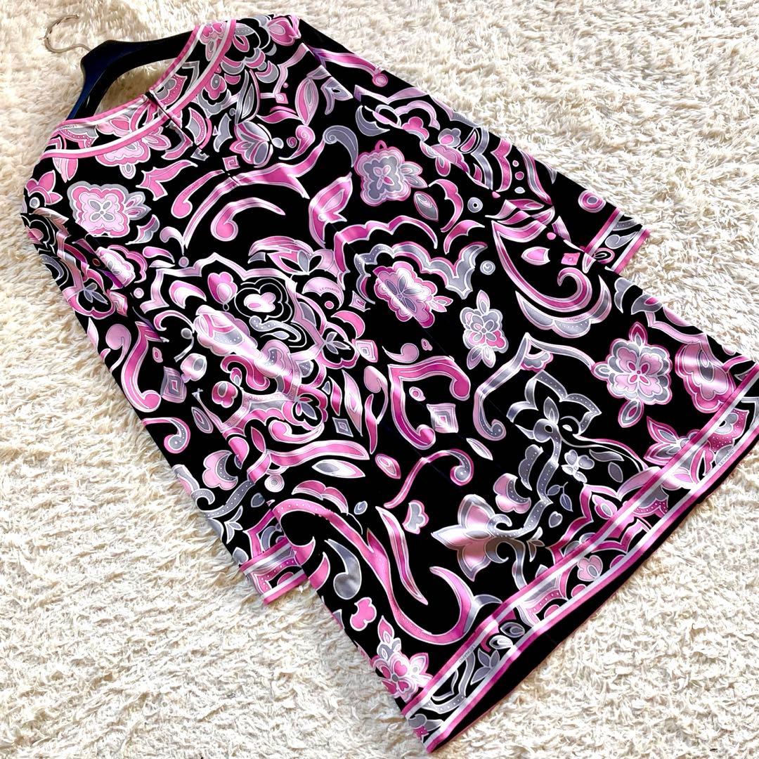 【現行タグ】レオナール カンカン チュニック フラワートリム 花柄 幾何学模様