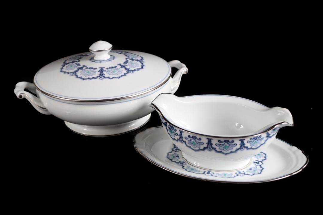 大倉陶園 呉須正倉院 スープチュリーン ソースボートプラチナ彩ハンドペイント