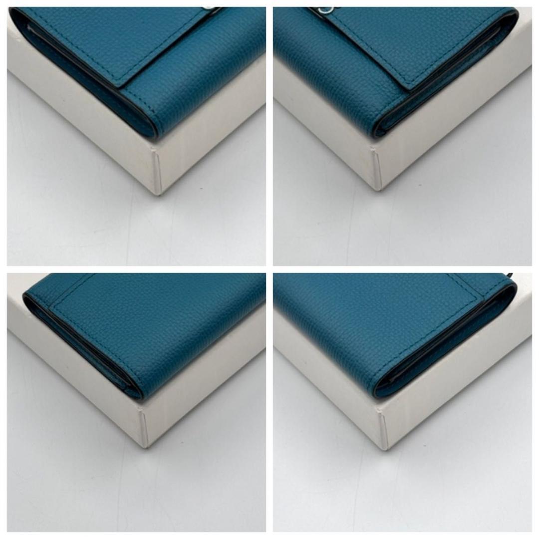 外新品同様 ロエベ トライフォールド ウォレット アナグラム 三つ折り財布 青