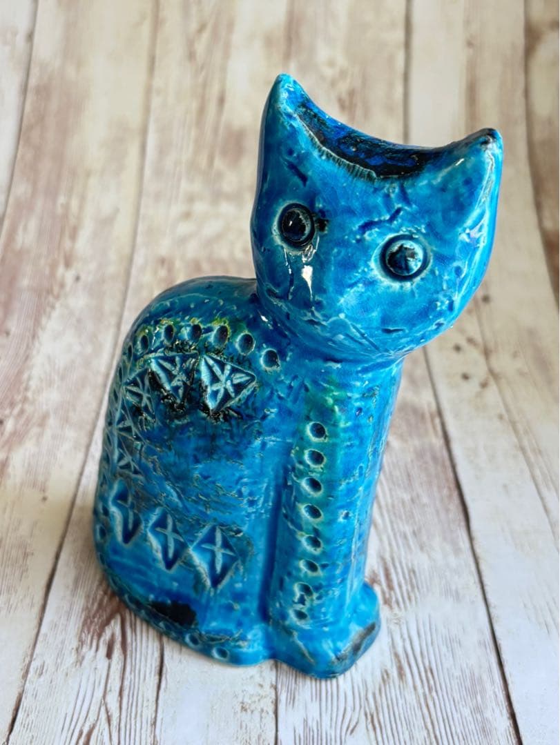 値下げ大特価⭐︎Bitossi（ビトッシ）FLAVIA青い猫の陶器置物＆灰皿