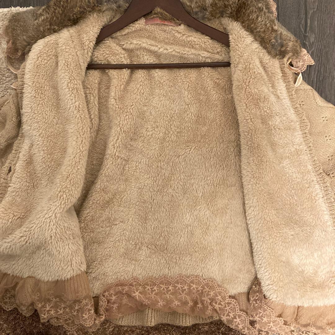 【超美品】ピンクハウス ラビットファー・レース付きケープポンチョ ベージュ❁⃘*.