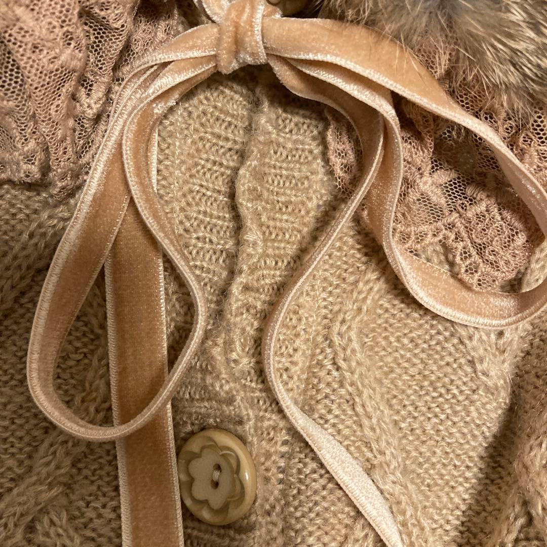 【超美品】ピンクハウス ラビットファー・レース付きケープポンチョ ベージュ❁⃘*.