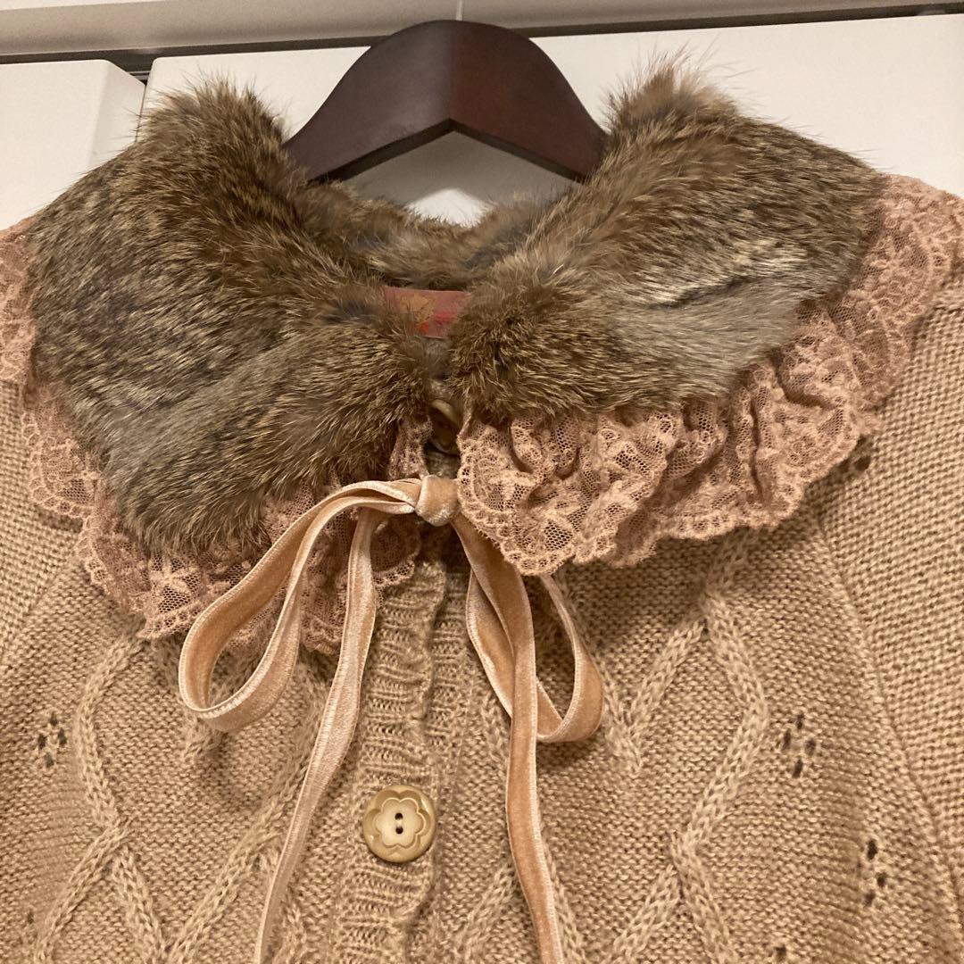 【超美品】ピンクハウス ラビットファー・レース付きケープポンチョ ベージュ❁⃘*.
