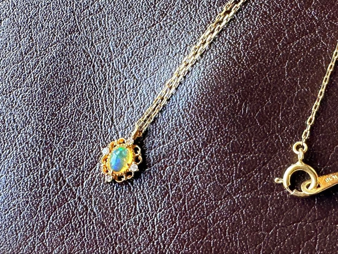 K10 オパール × ダイヤ ネックレス