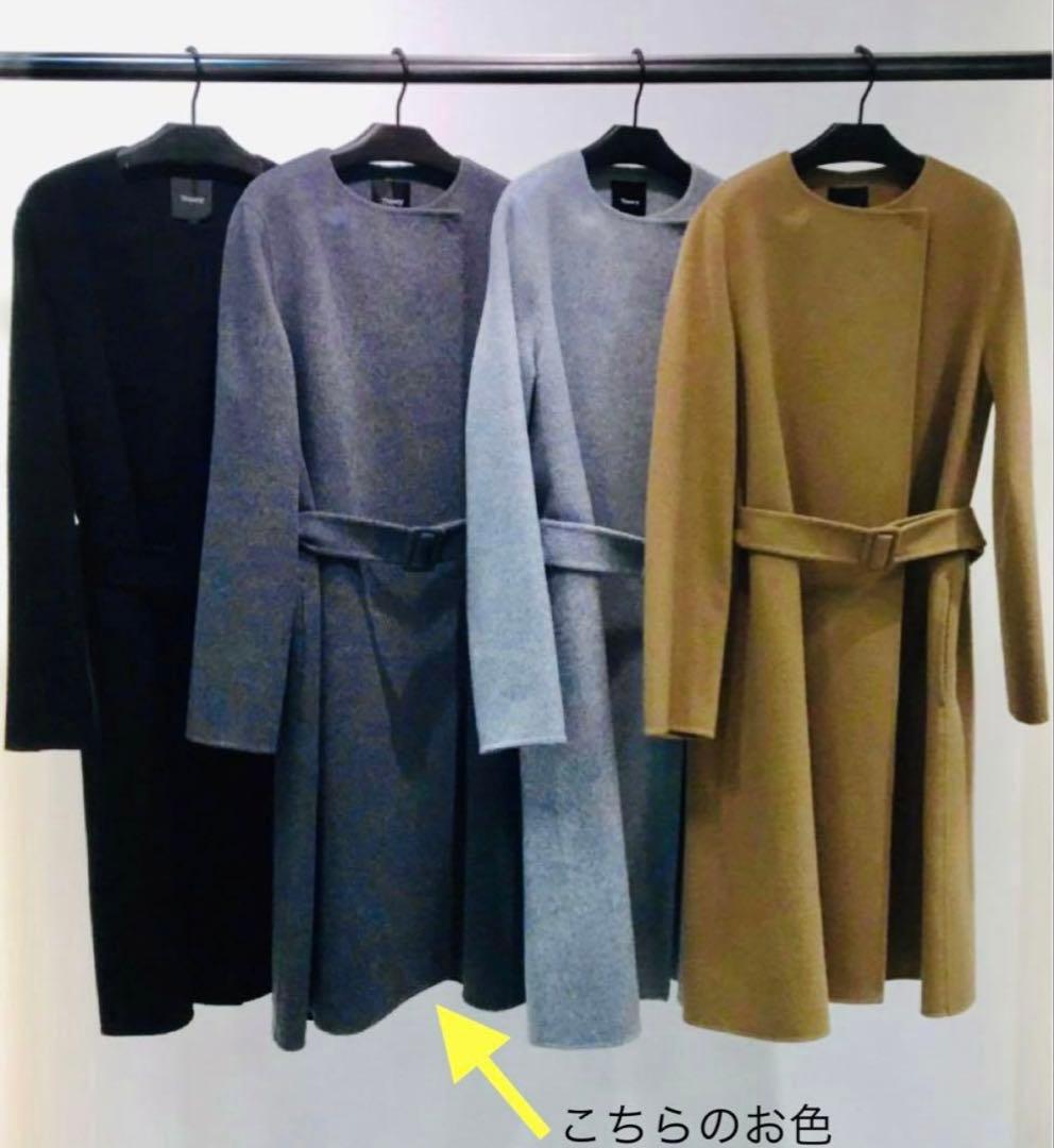 theory セオリーダブルフェイス カシミヤ ノーカラーコートグレー Ｐ