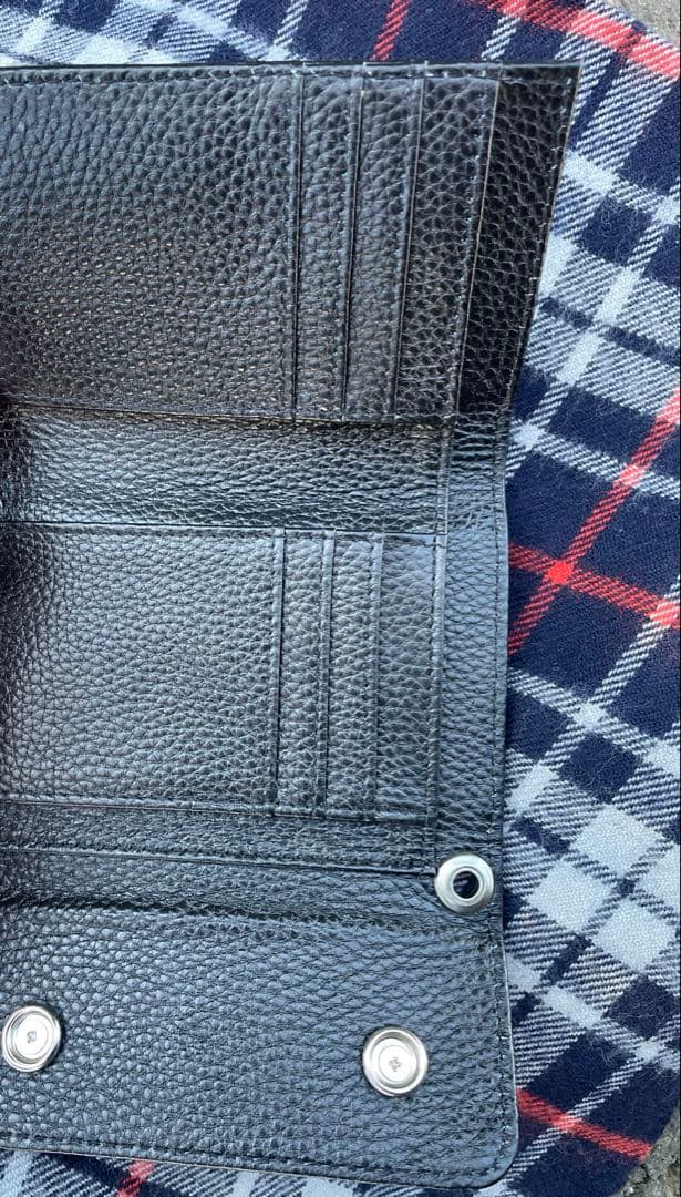 黒いレザー　三つ折り財布　アメカジ　クロスボール　ストリート　ウェーブミニ