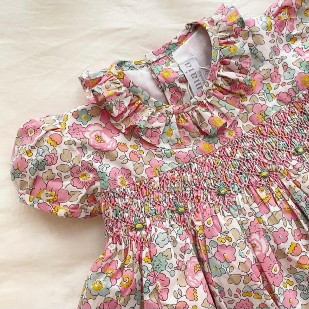 アマイアキッズ　Amaia kids リバティ　ワンピース　パフスリーブ　ピンク