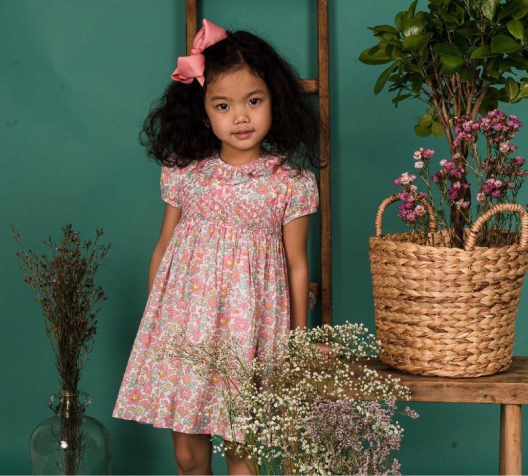 アマイアキッズ　Amaia kids リバティ　ワンピース　パフスリーブ　ピンク