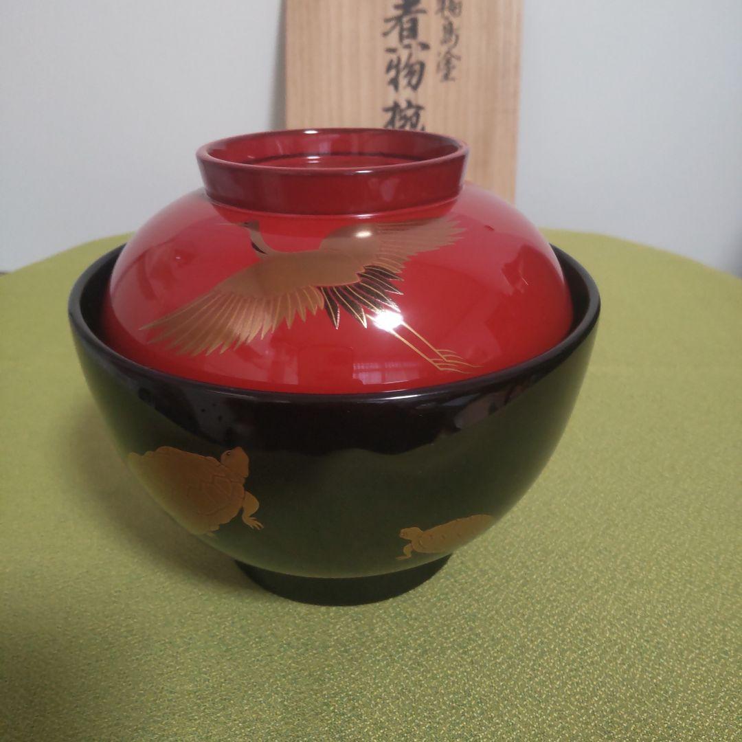 輪島塗 椀 五島屋謹製 うるし 天然木 煮物椀 椀 伝統工芸品 木箱付 鶴 亀