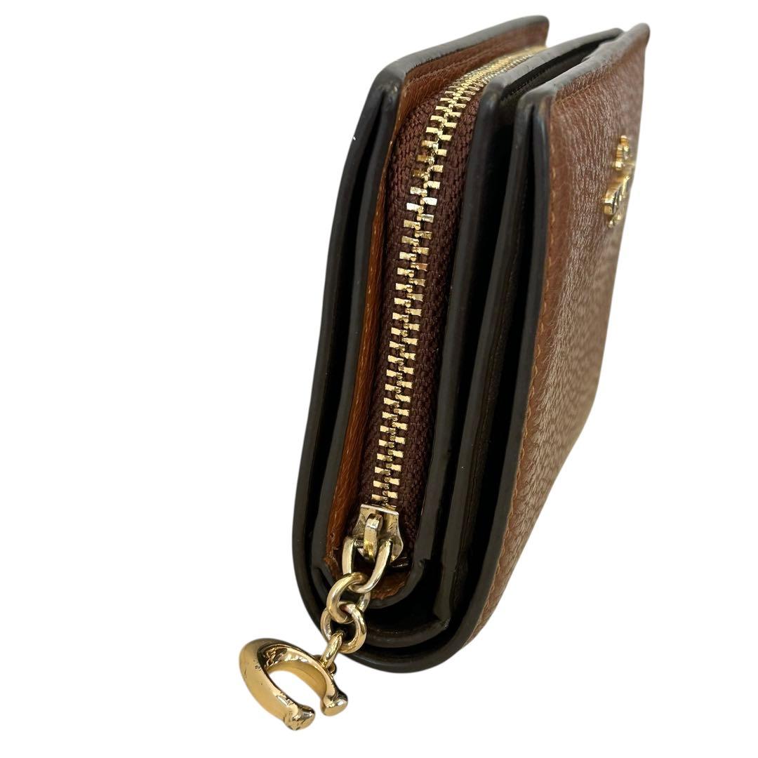 【美品✨即日発送】COACH コーチ 二つ折り財布 ブラウン L字ファスナー