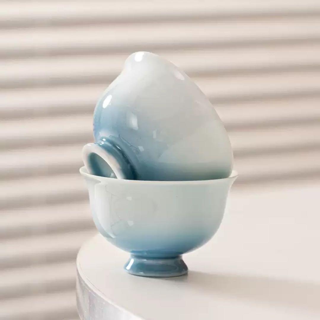 グラデーションブルー 陶器 飯碗 小型