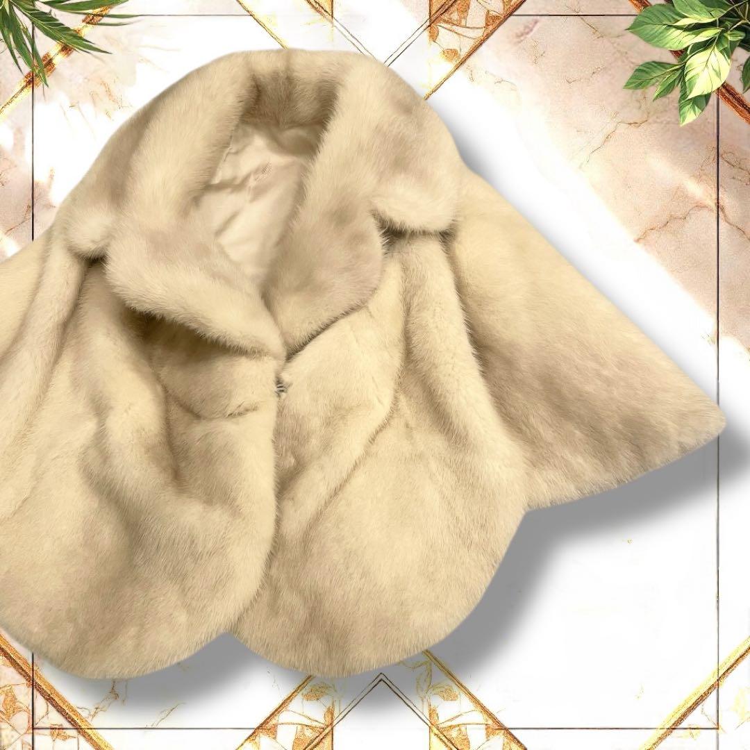 【高級✨】パールミンク リアルファー　ポンチョ ケープ　本毛皮　毛並み◎