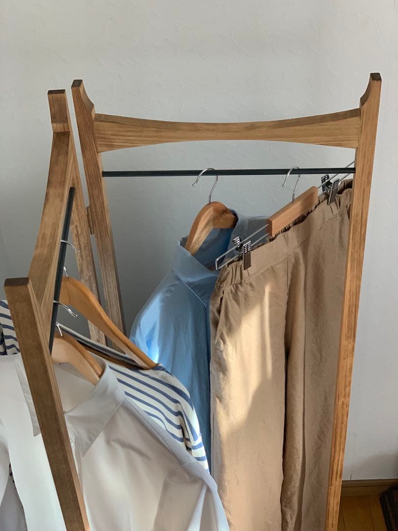 【無垢ひのき材】木とアイアンのスタイルハンガーラック　ミッドセンチュリー風