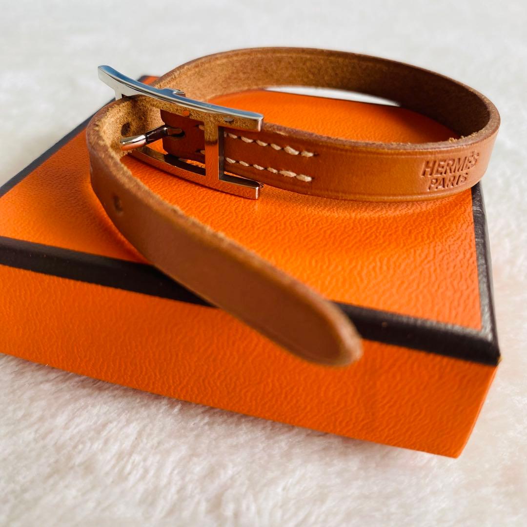 エルメス HERMES レザーブレスレット Hモチーフ アピ 美品 箱付