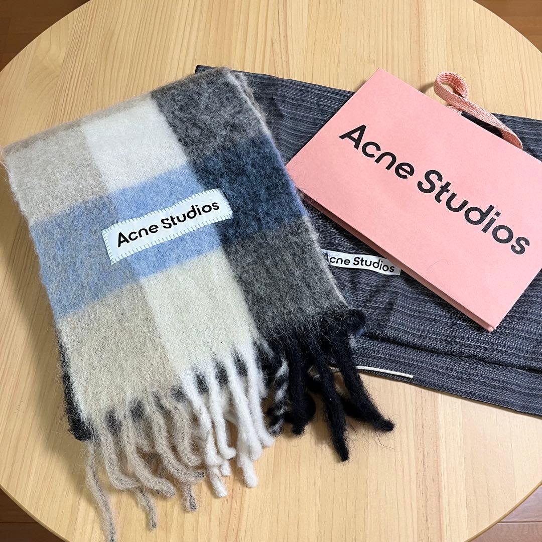 Acne Studious モヘアチェックスカーフ　マフラー