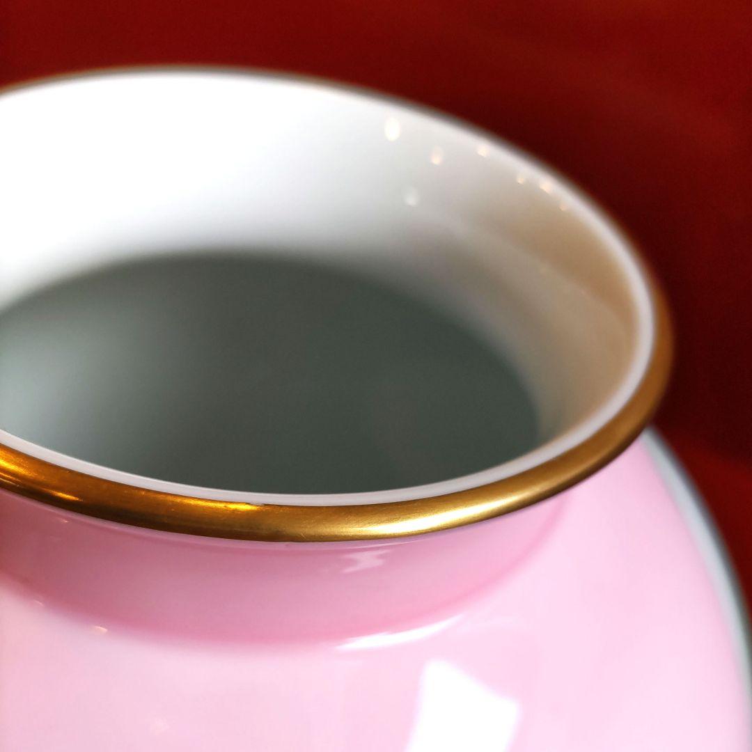 香蘭社　花瓶　花器　染錦金彩カラーリリー　瑠璃ピンクグリーンぼかし　希少品