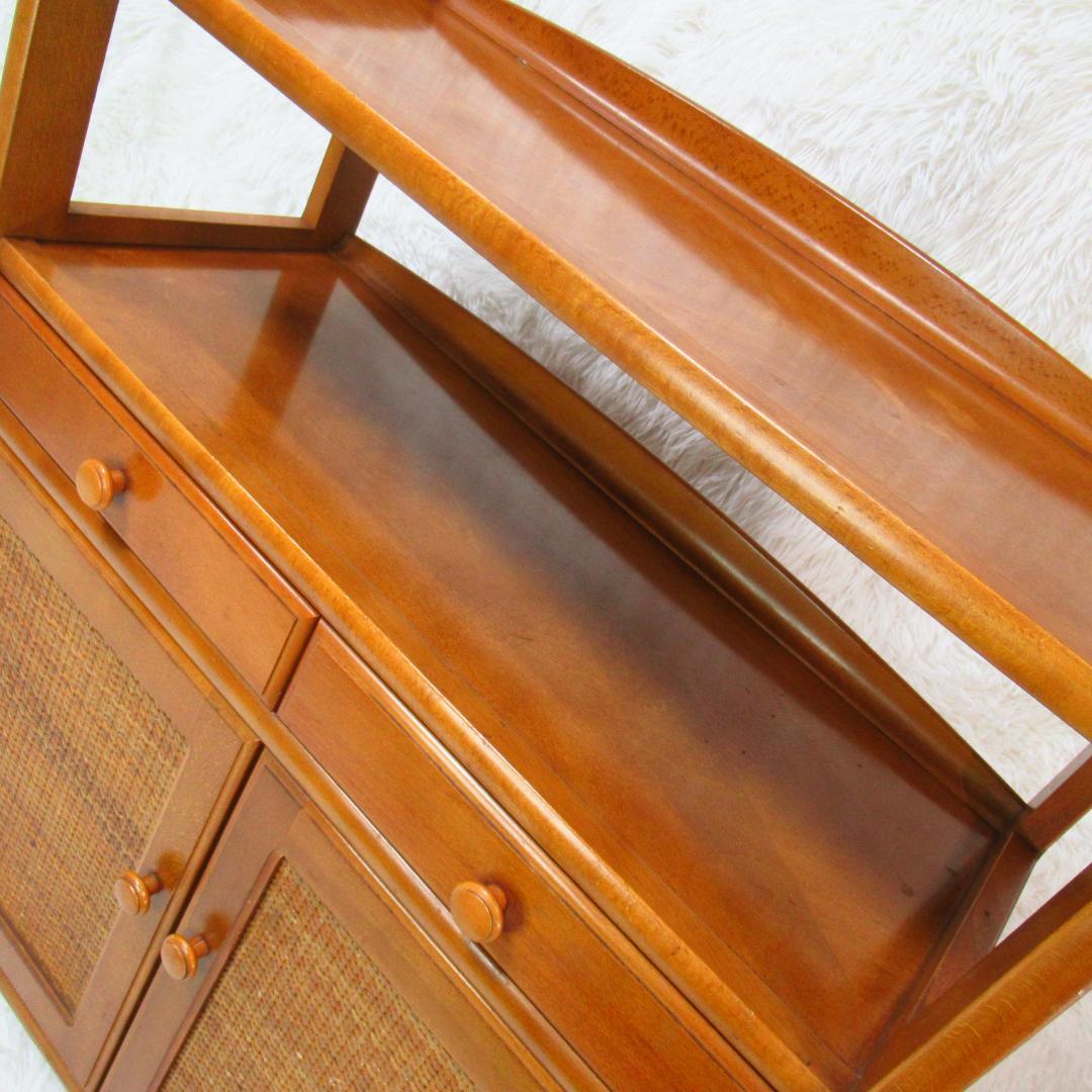 カリモク家具 ラタン キャビネット 電話代 棚 昭和レトロ オールドカリモク