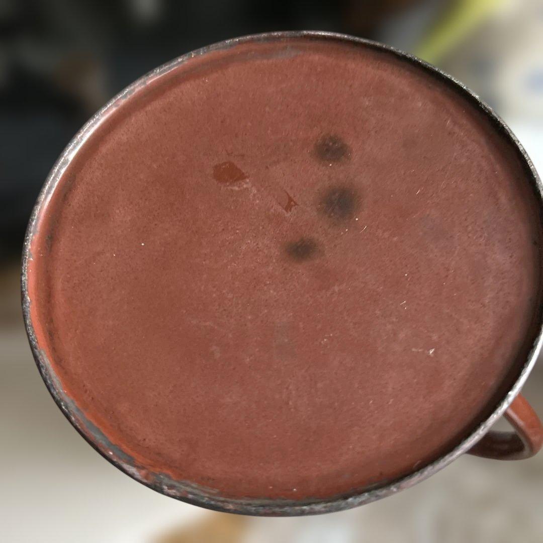 フランスイギリスアンティークホーローポット琺瑯ホウロウ手描き手書きエナメル茶色