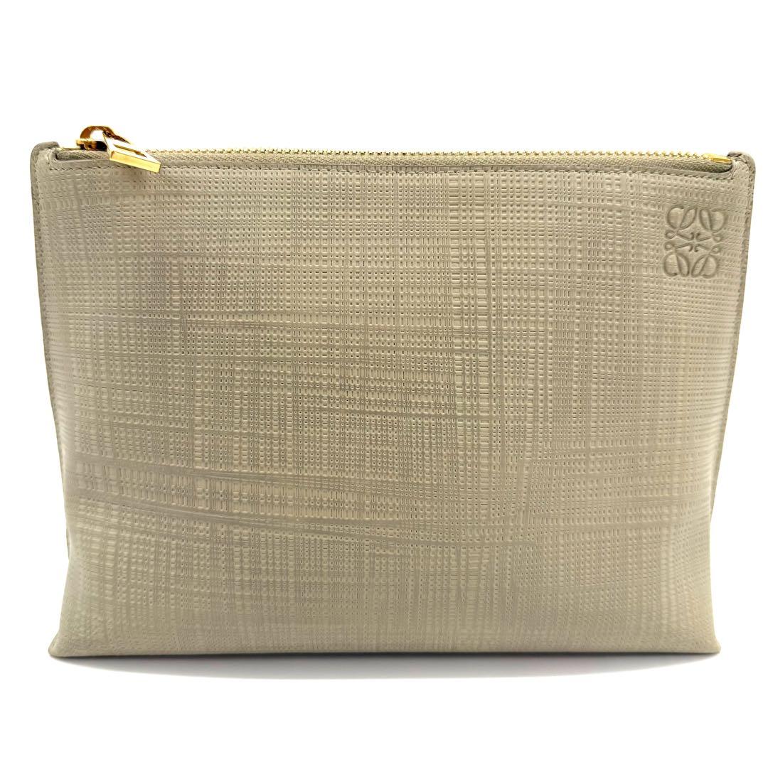 ★未使用級★LOEWE ロエベ クラッチバッグ 自立 リネン アナグラム トープ