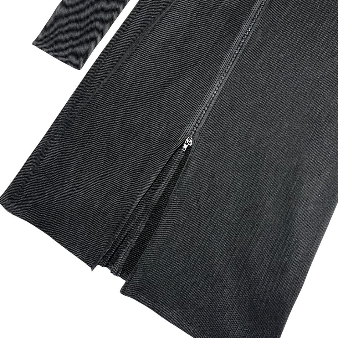 【美品】プリーツプリーズ 長袖 ジップ ワンピース 3 フリンジ 黒 ブラック