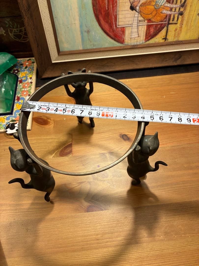 銅製 五徳 三猫 猫 火鉢 囲炉裏 茶道具 鍋置き 蓋置 金属工芸 三匹猫