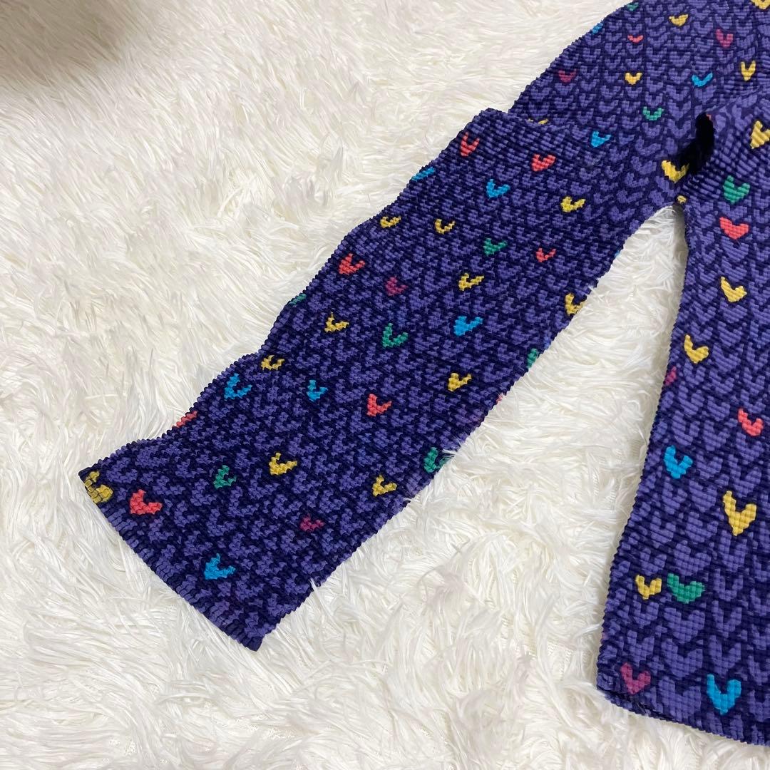 訳アリ美品 希少柄 ミーイッセイミヤケ 長袖カットソー ハイネック ハート柄