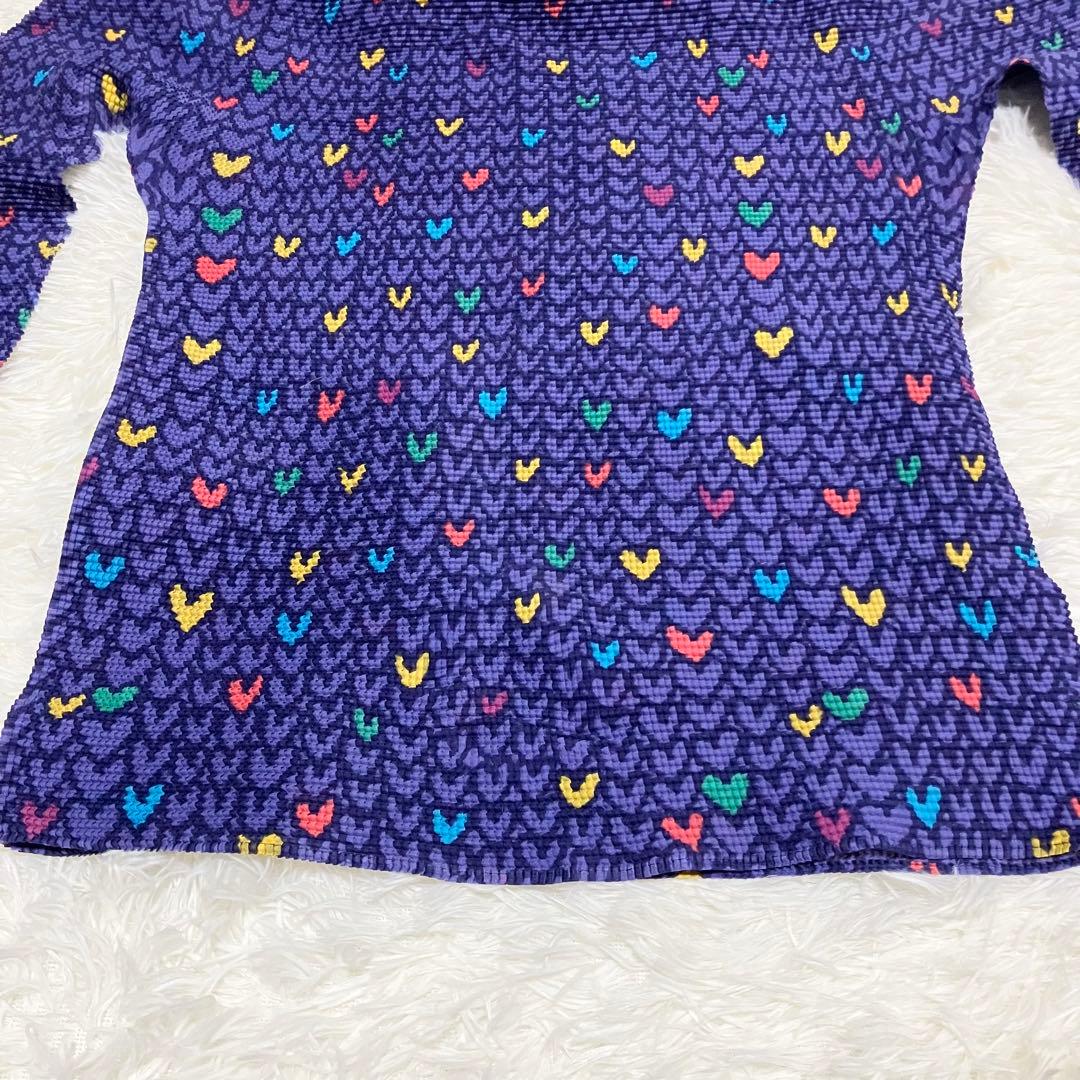 訳アリ美品 希少柄 ミーイッセイミヤケ 長袖カットソー ハイネック ハート柄