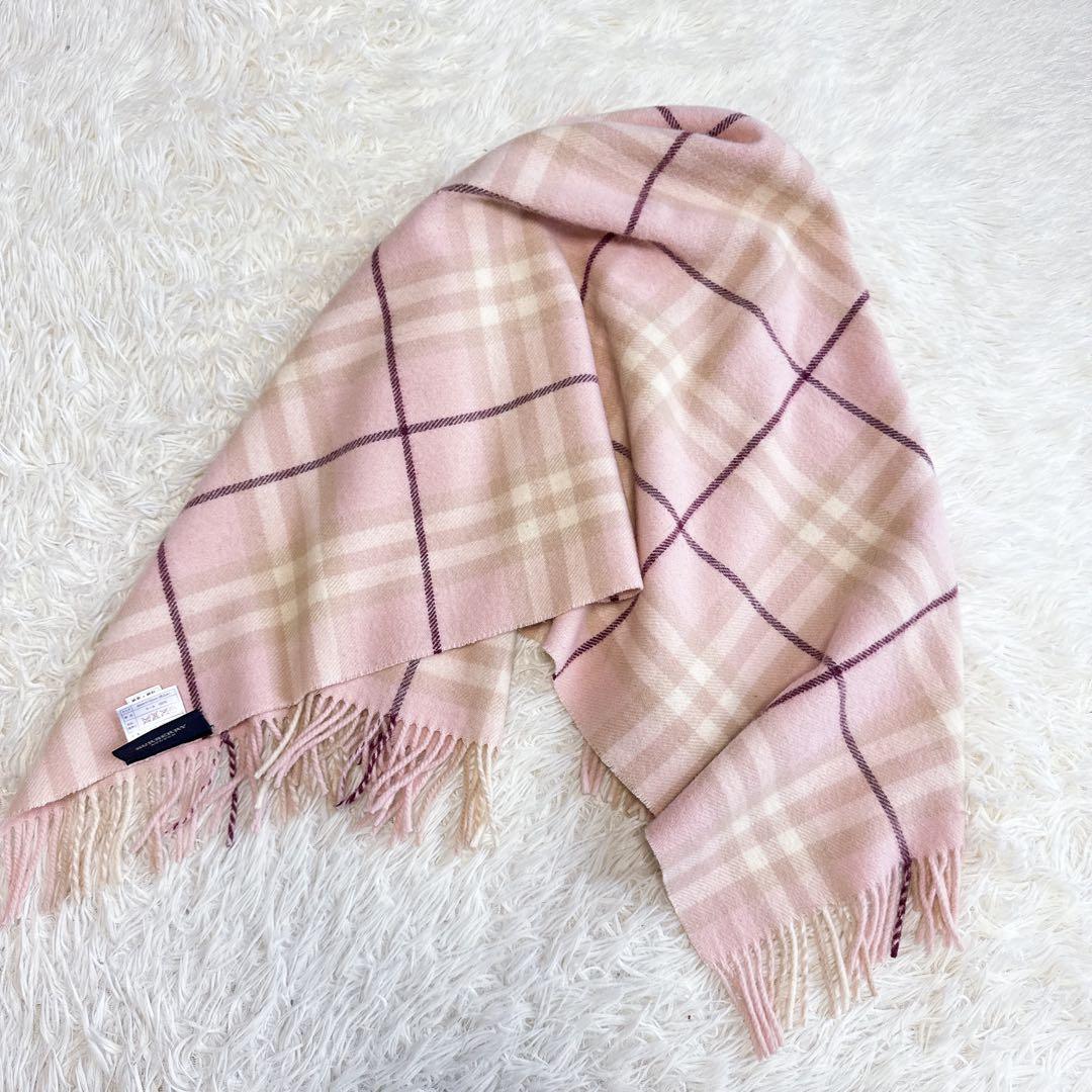 【バーバリーロンドン】美品 膝掛け ノバチェック ピンク ウール レディース