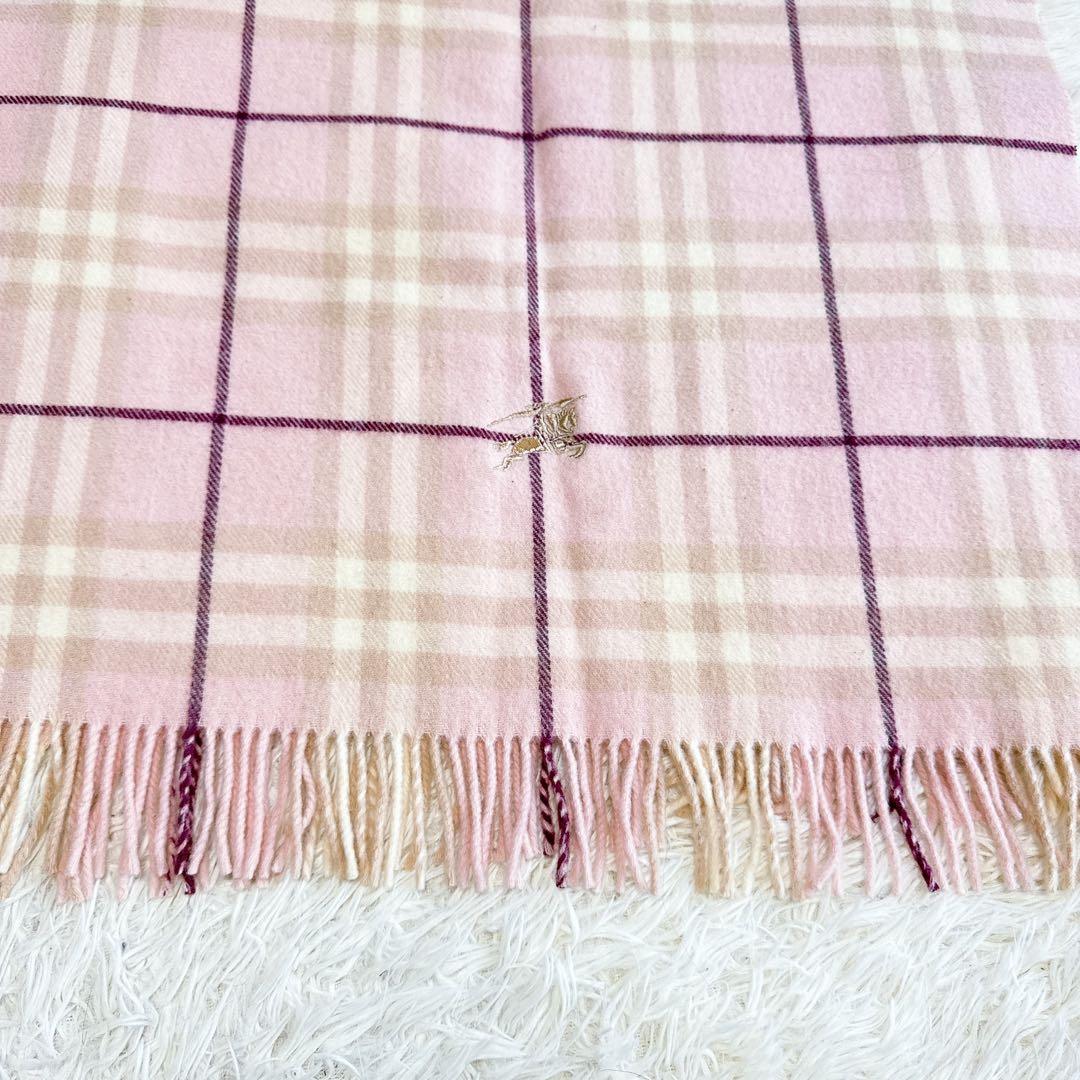 【バーバリーロンドン】美品 膝掛け ノバチェック ピンク ウール レディース