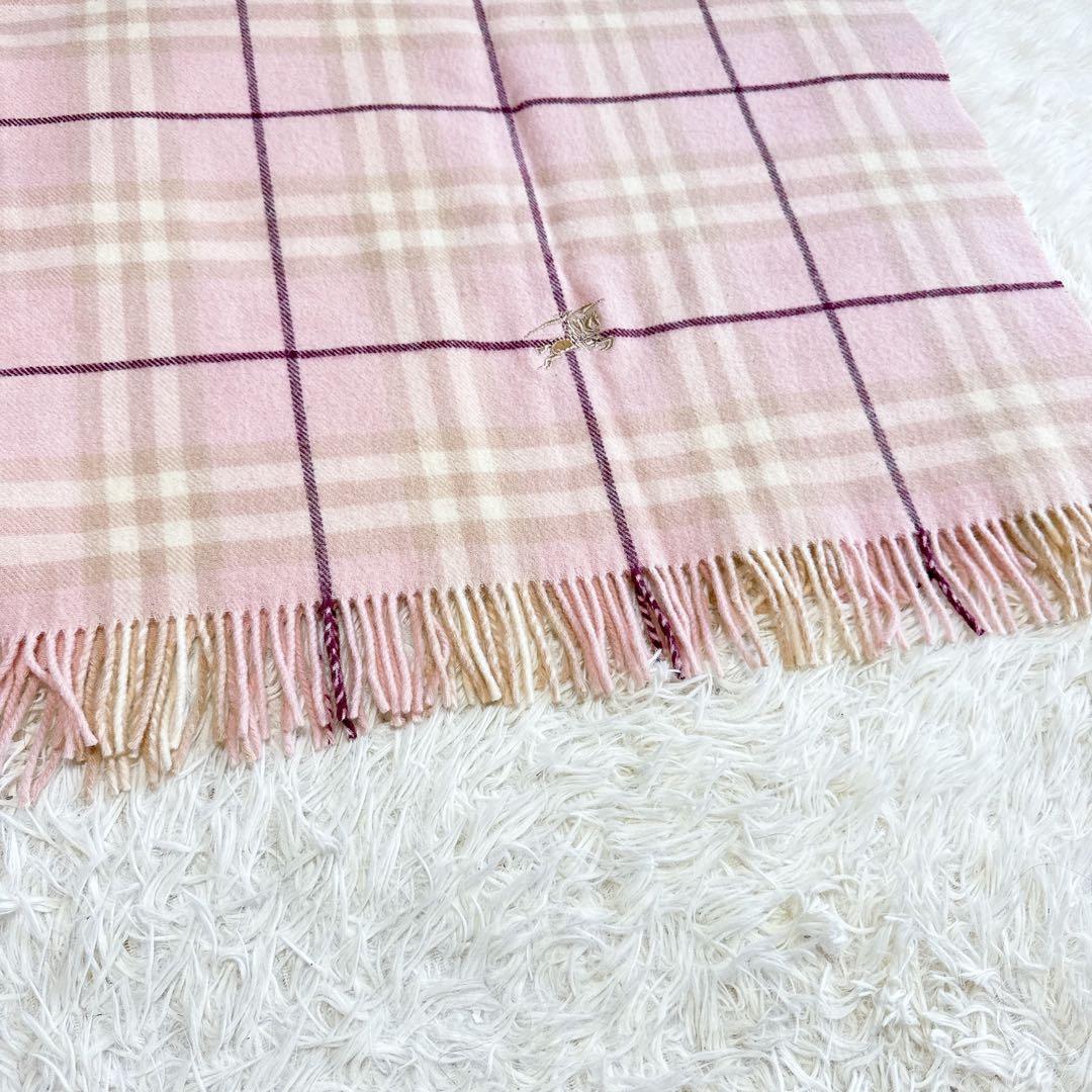 【バーバリーロンドン】美品 膝掛け ノバチェック ピンク ウール レディース