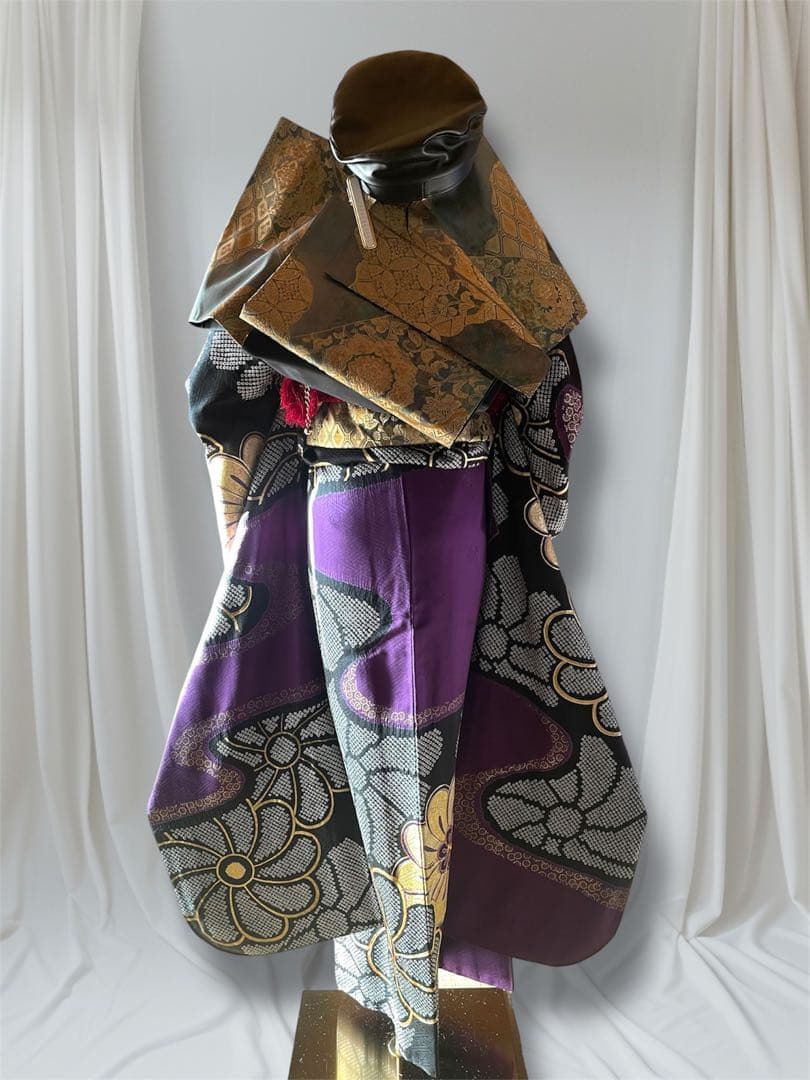 SURF様 手絞り 金駒刺繍 高貴紫 ファーショール付き 振袖 安心セット