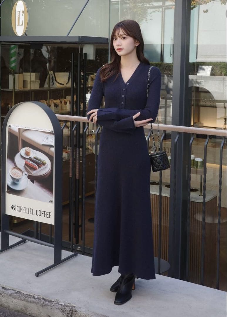 HOLIDAY&HOLIDAY フロントボタンフレアニットワンピース