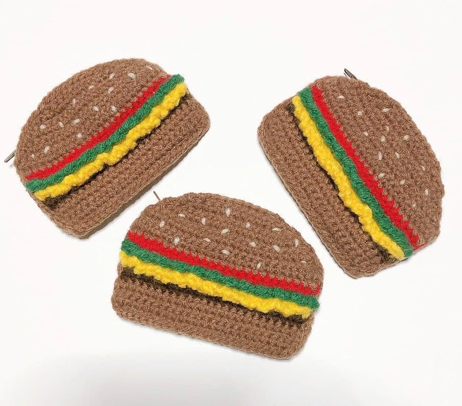 【ハタス】ハンバーガー型かぎ針編みポーチ　ハンドメイド