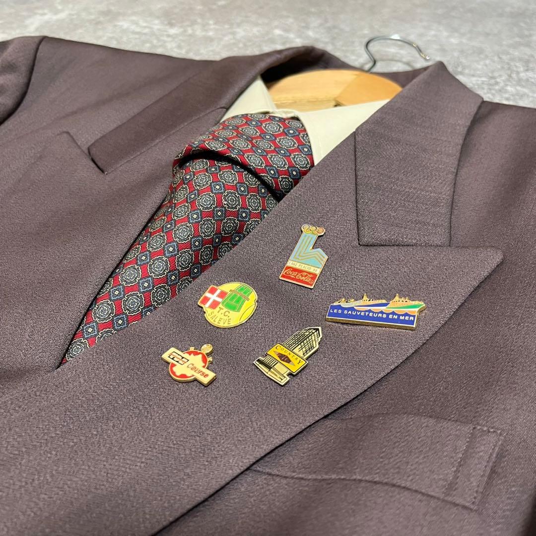 【vintage】セットアップ ダブルスーツ 成人式 ピンズ　ネクタイ　パープル