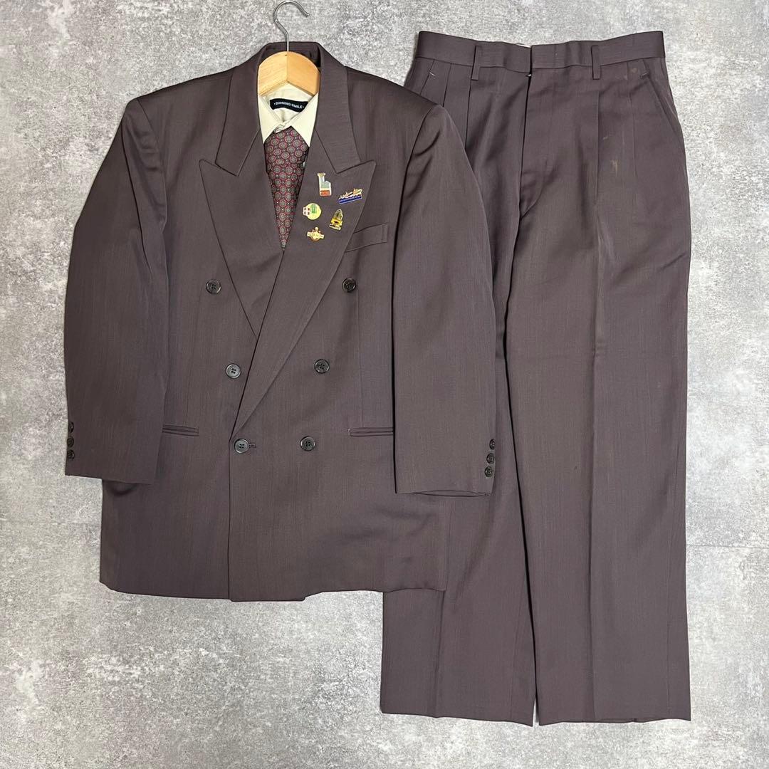 【vintage】セットアップ ダブルスーツ 成人式 ピンズ　ネクタイ　パープル