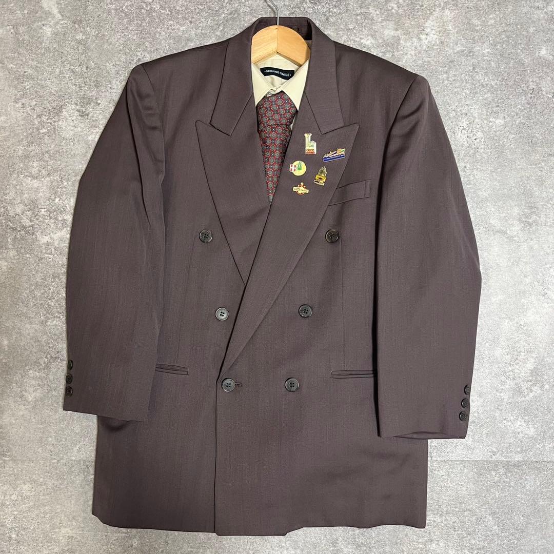 【vintage】セットアップ ダブルスーツ 成人式 ピンズ　ネクタイ　パープル