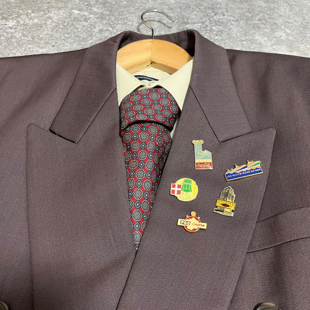 【vintage】セットアップ ダブルスーツ 成人式 ピンズ　ネクタイ　パープル