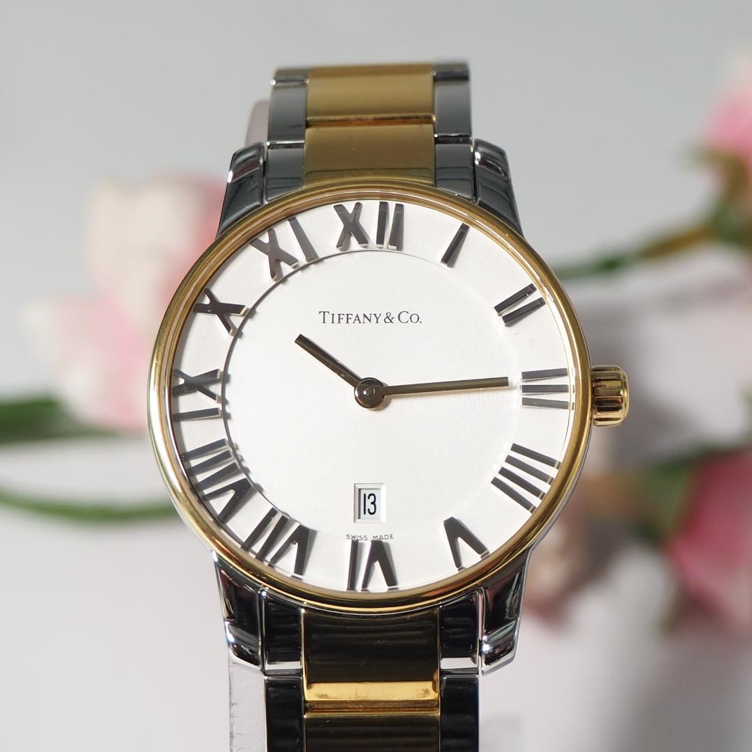 美品 ティファニー TIFFANY アトラスドーム コンビ 腕時計 箱 H237
