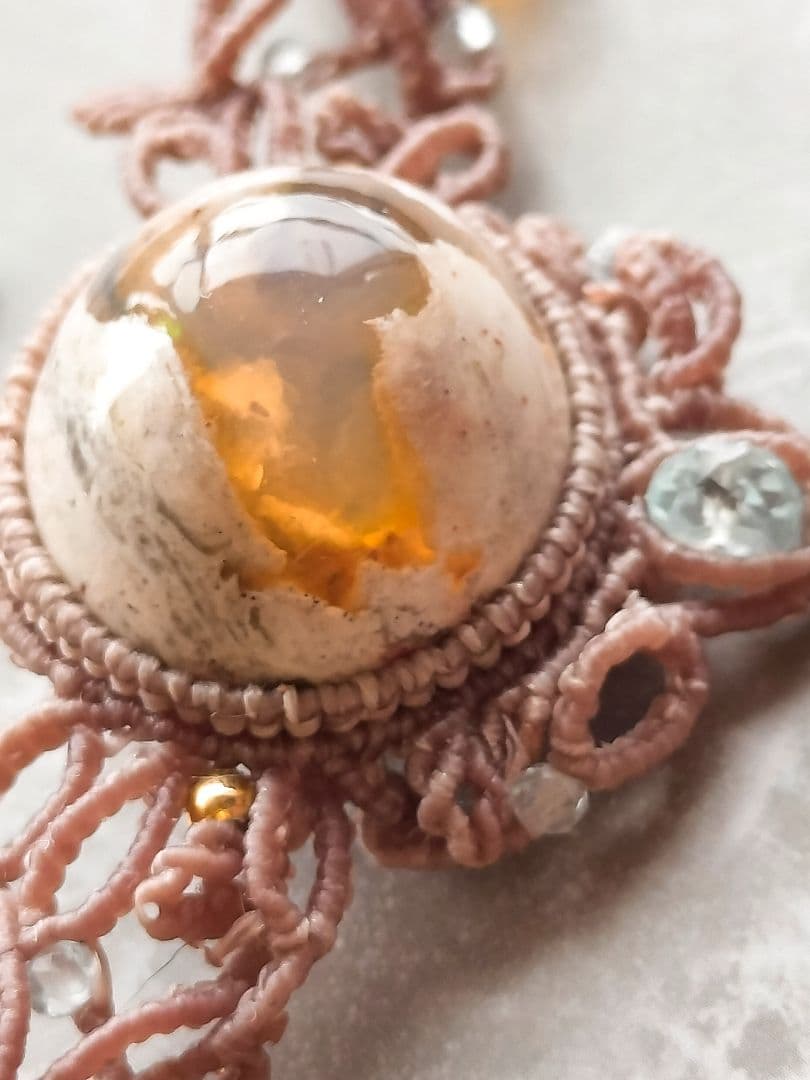 カンテラオパールチョーカーマクラメネックレス✧synchronicity ✡。