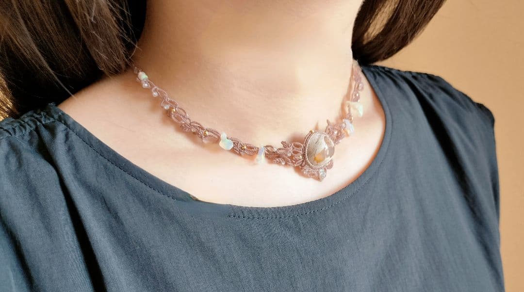 カンテラオパールチョーカーマクラメネックレス✧synchronicity ✡。