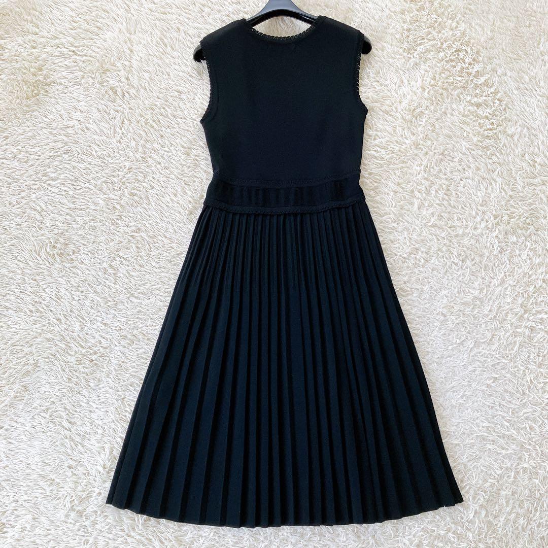 美品✨2020 Rene スカラップフリル ニットワンピース プリーツ 34 黒