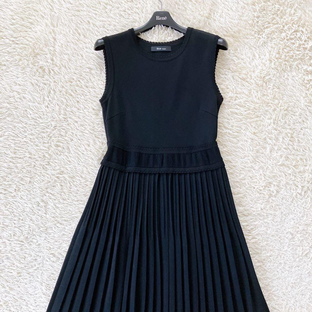 美品✨2020 Rene スカラップフリル ニットワンピース プリーツ 34 黒