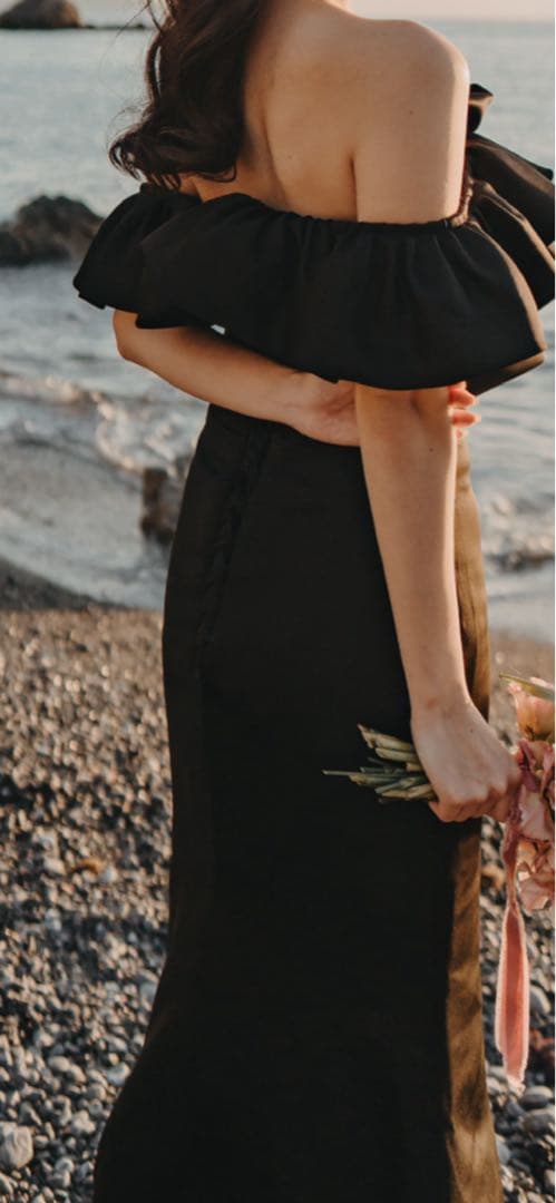 ドレスプロダクション　オフショルダーフリルマーメイドドレス ブラック