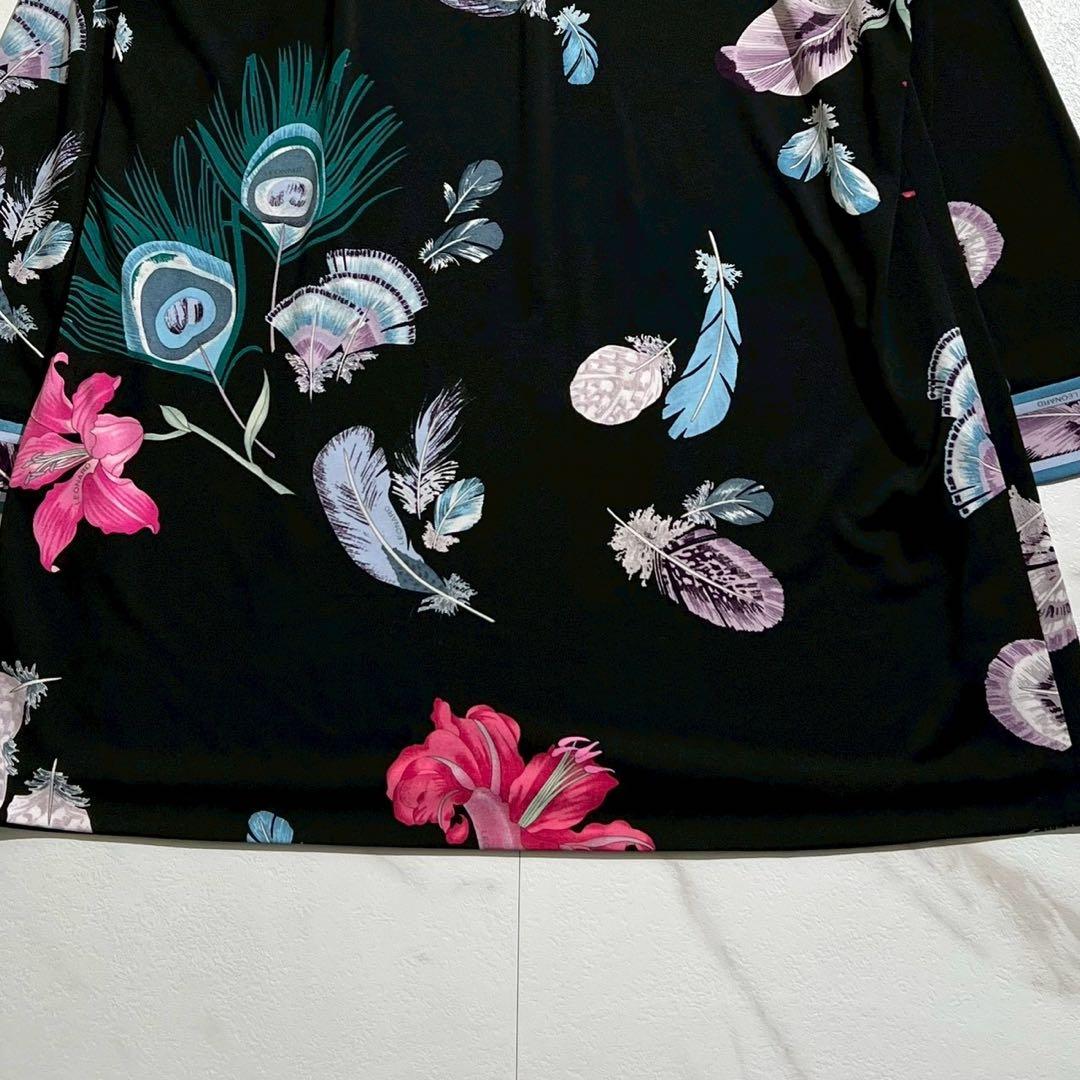 極美品✨レオナール カンカン素材 チュニック フェザー柄 花柄 ブラック 40