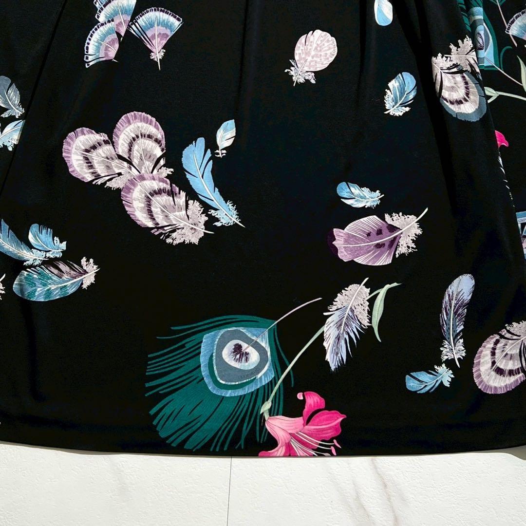 極美品✨レオナール カンカン素材 チュニック フェザー柄 花柄 ブラック 40