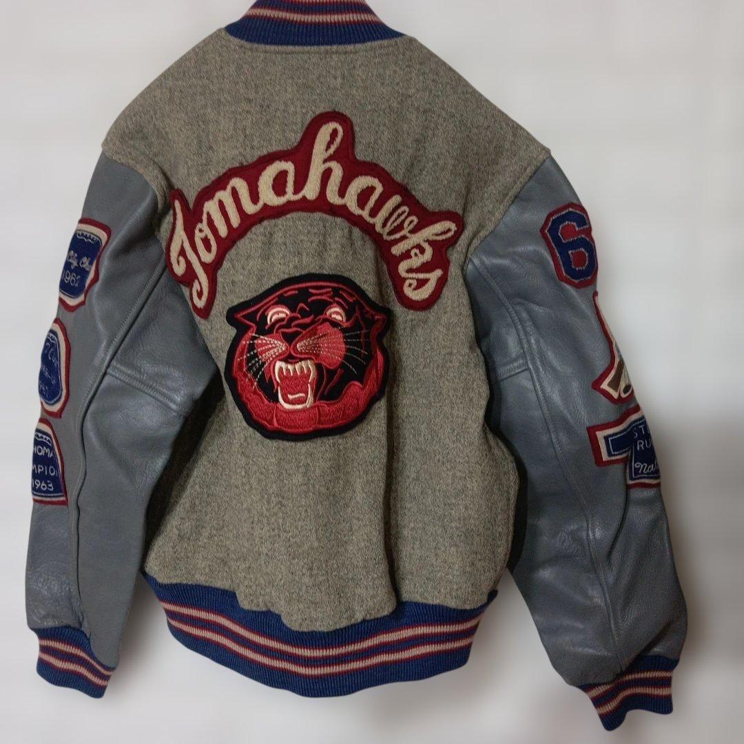 Bodies WARER HOUSEビンテージスタジャン 革袖グレー/青