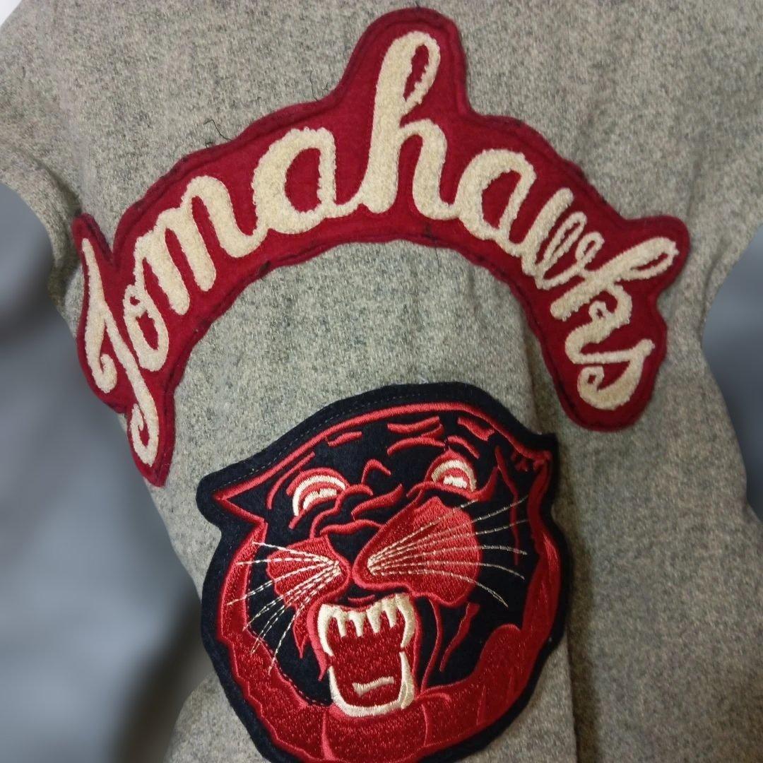 Bodies WARER HOUSEビンテージスタジャン 革袖グレー/青