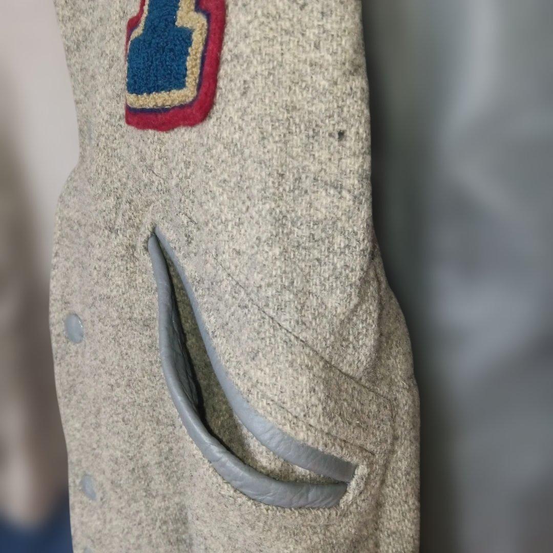 Bodies WARER HOUSEビンテージスタジャン 革袖グレー/青