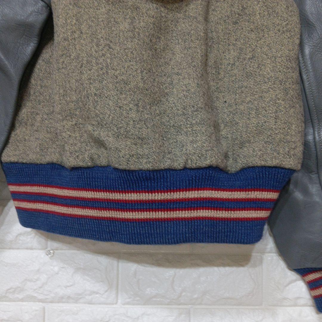 Bodies WARER HOUSEビンテージスタジャン 革袖グレー/青