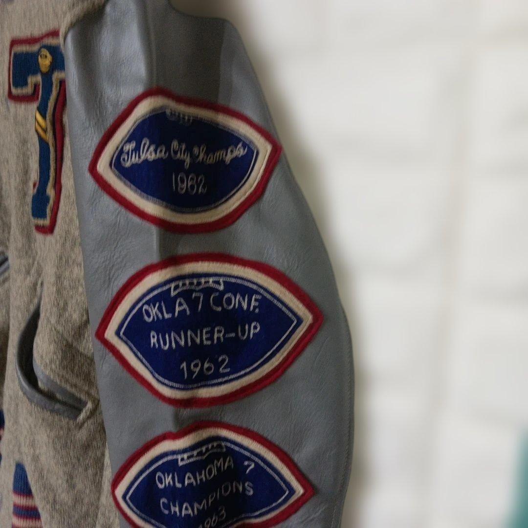 Bodies WARER HOUSEビンテージスタジャン 革袖グレー/青